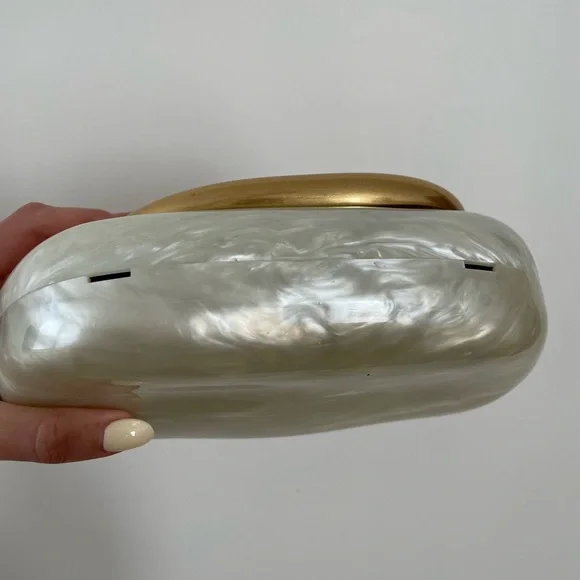 Amazon Pearlized White Clutch with Gold Accent - Picture 2 of 5